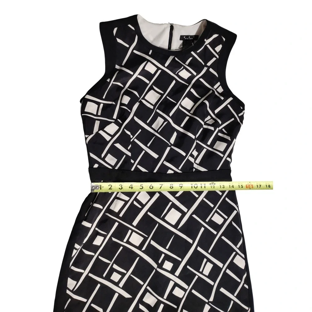 Enzo New York Black White Geometric Sheath Dress Women Size 4 Knee Length - Picture 4 of 11